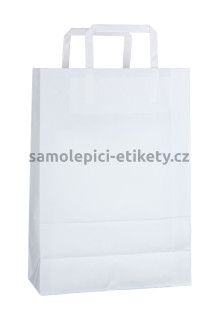 Papírová taška 23x10x32 cm s plochými papírovými držadly, bílá