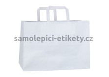 Papírová taška 35x23x25 cm s plochými papírovými držadly, bílá