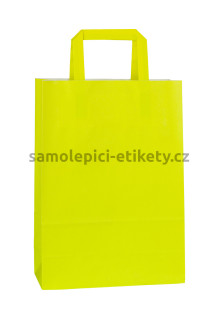 Papírová taška 23x10x32 cm s plochými papírovými držadly, zelenožlutá
