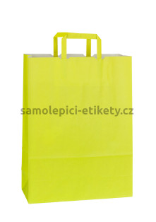Papírová taška 32x13x42,5 cm s plochými papírovými držadly, zelenožlutá