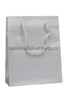 Papírová taška 22x10x27,5 cm s bavlněnými držadly, stříbrná matná