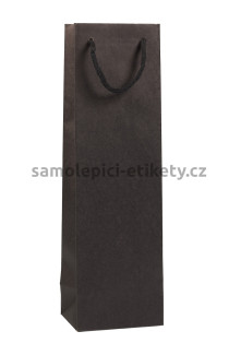 Papírová taška na láhev, 12x9x40 cm, s bavlněnými držadly, černá