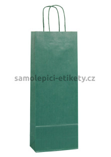 Papírová taška na láhev, 15x8x40 cm, s kroucenými papírovými držadly, zelená