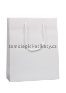 Papírová taška 16x8x25 cm s bavlněnými držadly, bílá lesklá