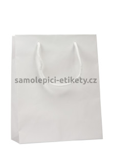 Papírová taška 25x11x31 cm s bavlněnými držadly, bílá lesklá
