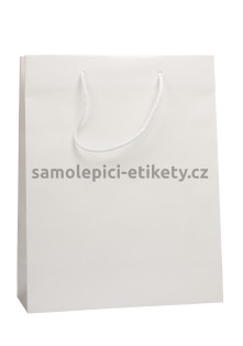Papírová taška 32x13x40 cm s bavlněnými držadly, bílá lesklá