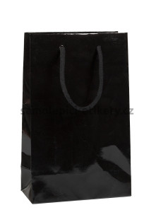 Papírová taška 16x8x25 cm s bavlněnými držadly, černá lesklá