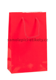 Papírová taška 16x8x25 cm s bavlněnými držadly, červená lesklá