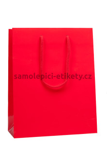 Papírová taška 25x11x31 cm s bavlněnými držadly, červená lesklá