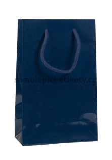 Papírová taška 16x8x25 cm s bavlněnými držadly, modrá lesklá