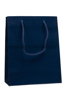 Papírová taška 22x10x27,5 cm s bavlněnými držadly, modrá lesklá