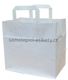 Papírová taška 26x17x24,5 cm s plochými papírovými držadly, bílá