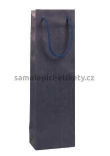 Papírová taška na láhev, 12x9x40 cm, s bavlněnými držadly, modrá