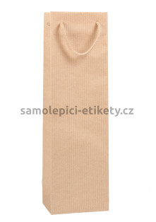 Papírová taška na láhev, 12x9x40 cm, s bavlněnými držadly, přírodní