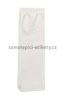 Papírová taška na láhev, 12x9x40 cm, s bavlněnými držadly, bílá matná