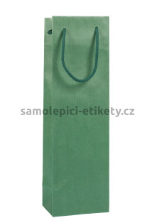 Papírová taška na láhev, 12x9x40 cm, s bavlněnými držadly, zelená
