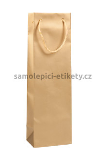 Papírová taška na láhev, 12x9x40 cm, s bavlněnými držadly, zlatá matná